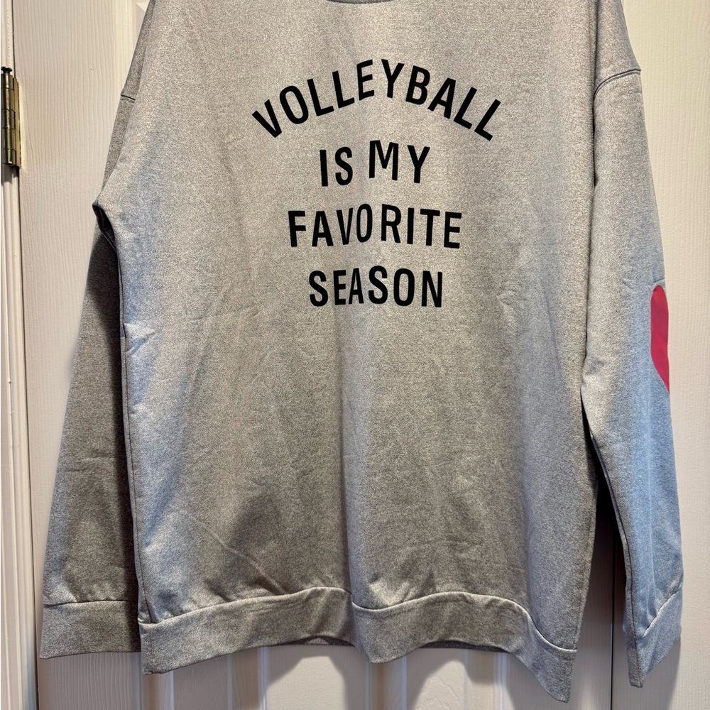 Gray Volleyball Sweatshirt with Red Heart